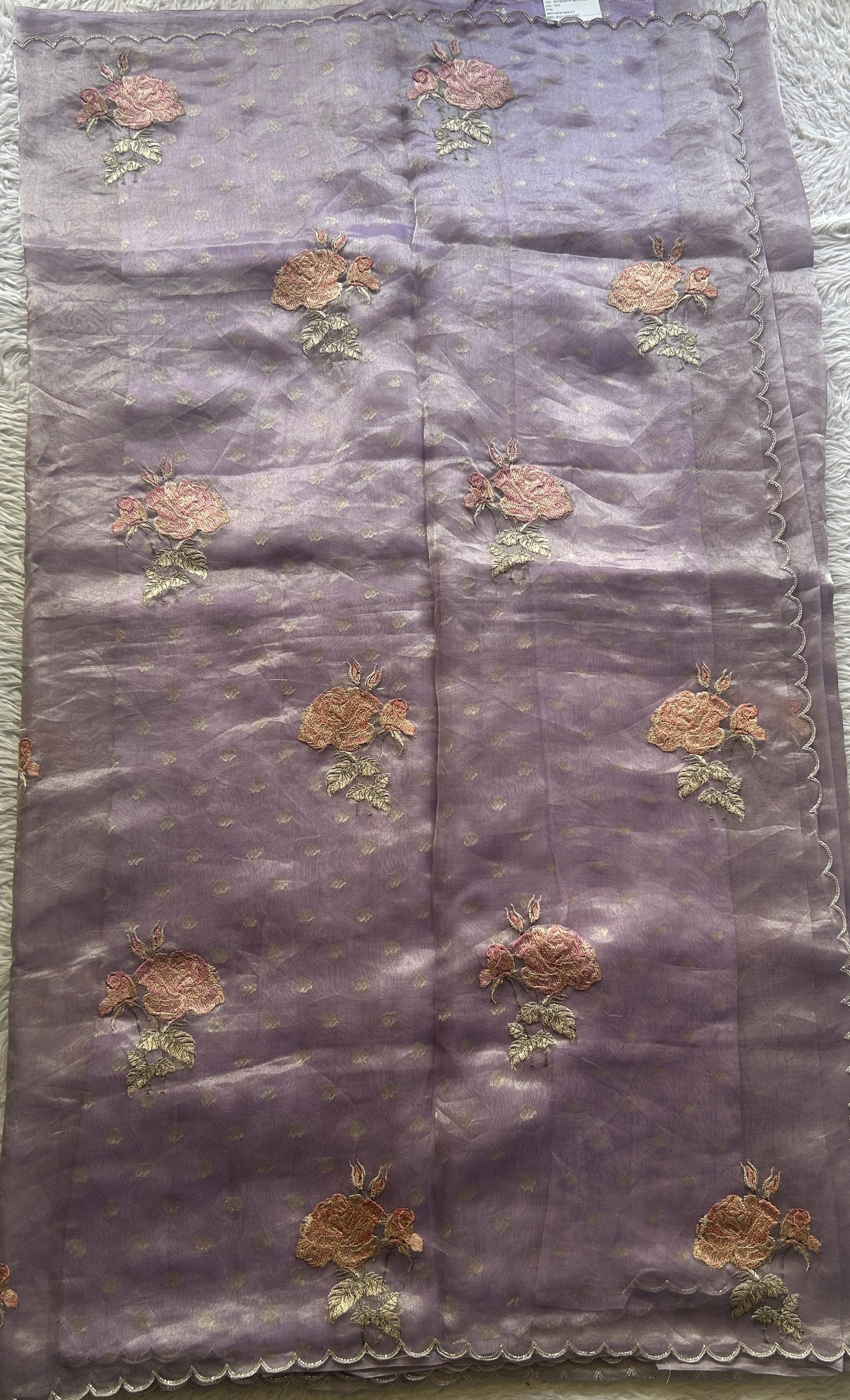 Banarasi Tissue Kora Saree Lavender Colored Complemented with a Scallop Border. - Sampradaya Designer Studio