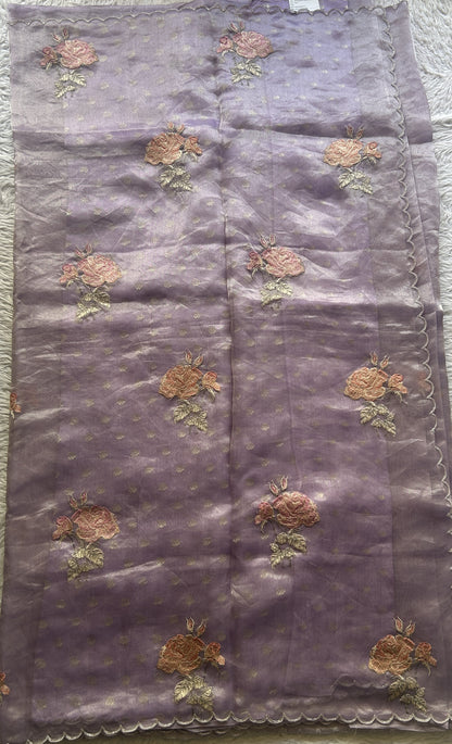 Banarasi Tissue Kora Saree Lavender Colored Complemented with a Scallop Border. - Sampradaya Designer Studio