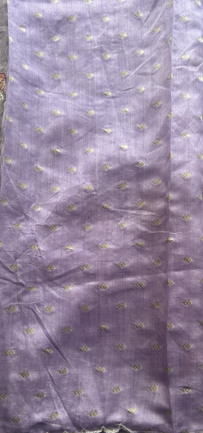 Banarasi Tissue Kora Saree Lavender Colored Complemented with a Scallop Border. - Sampradaya Designer Studio
