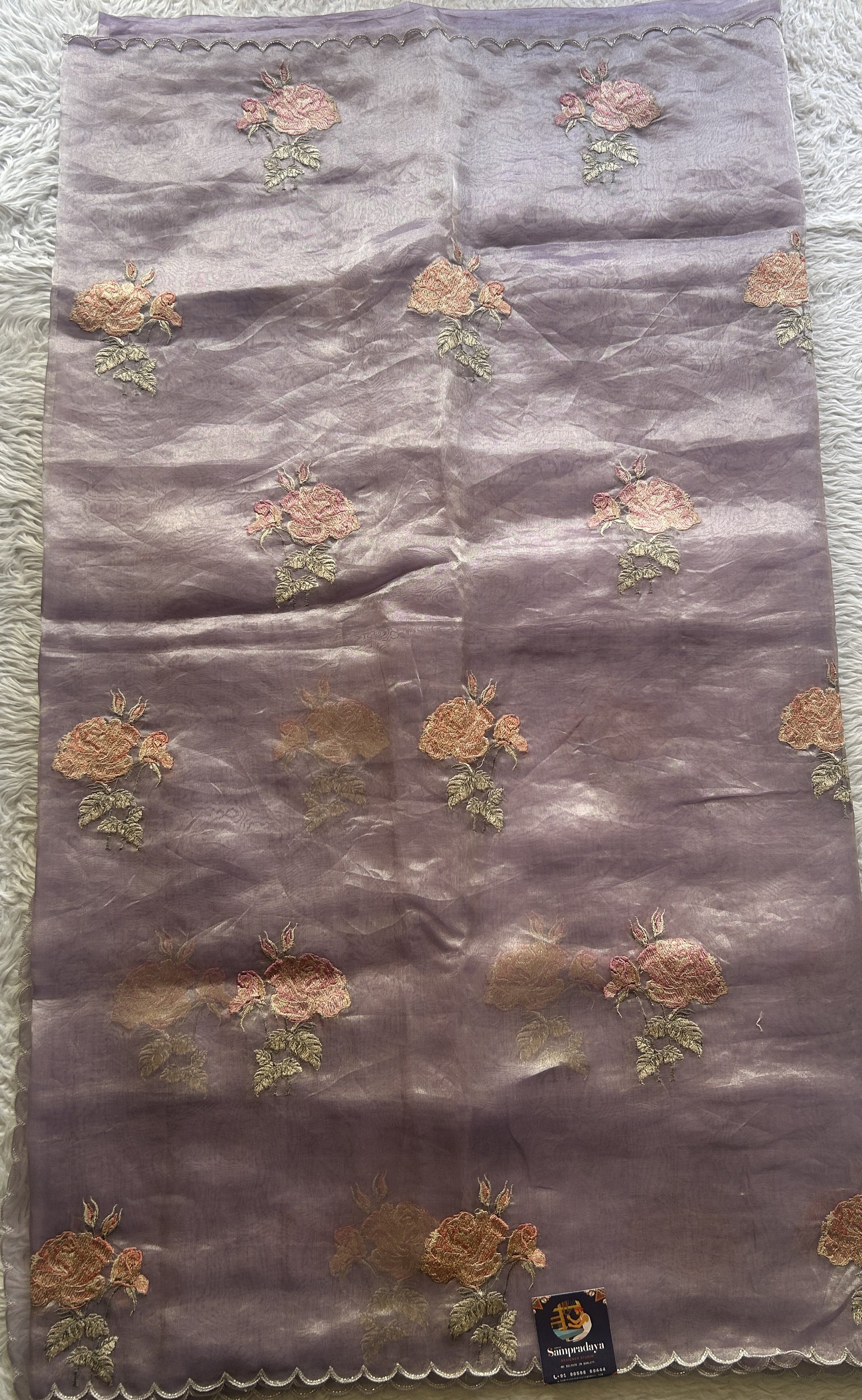 Banarasi Tissue Kora Saree Lavender Colored Complemented with a Scallop Border. - Sampradaya Designer Studio