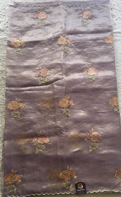 Banarasi Tissue Kora Saree Lavender Colored Complemented with a Scallop Border. - Sampradaya Designer Studio