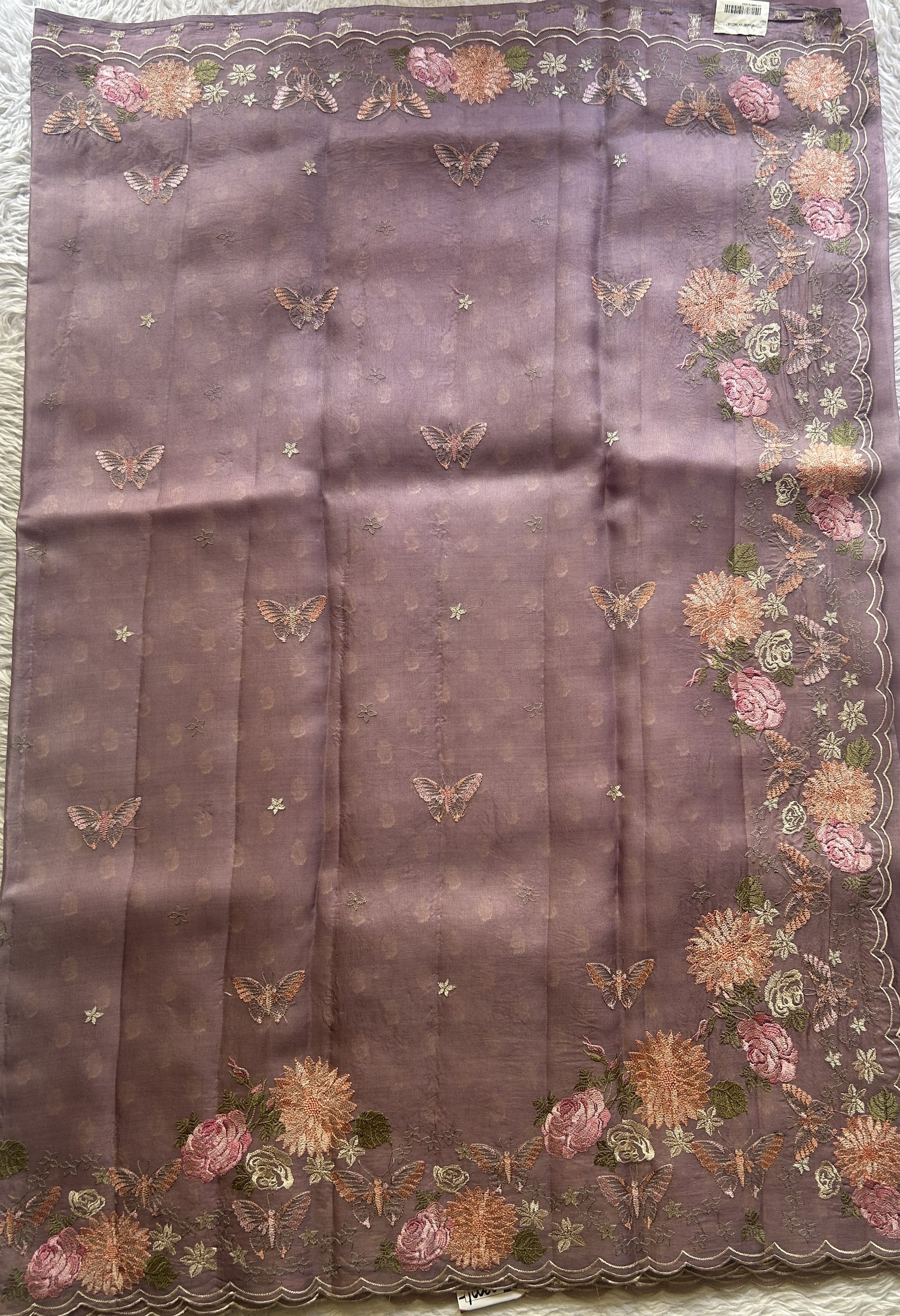 Banarasi Tissue Kora Saree Lilac Colored Complemented with a Scallop Border. - Sampradaya Designer Studio