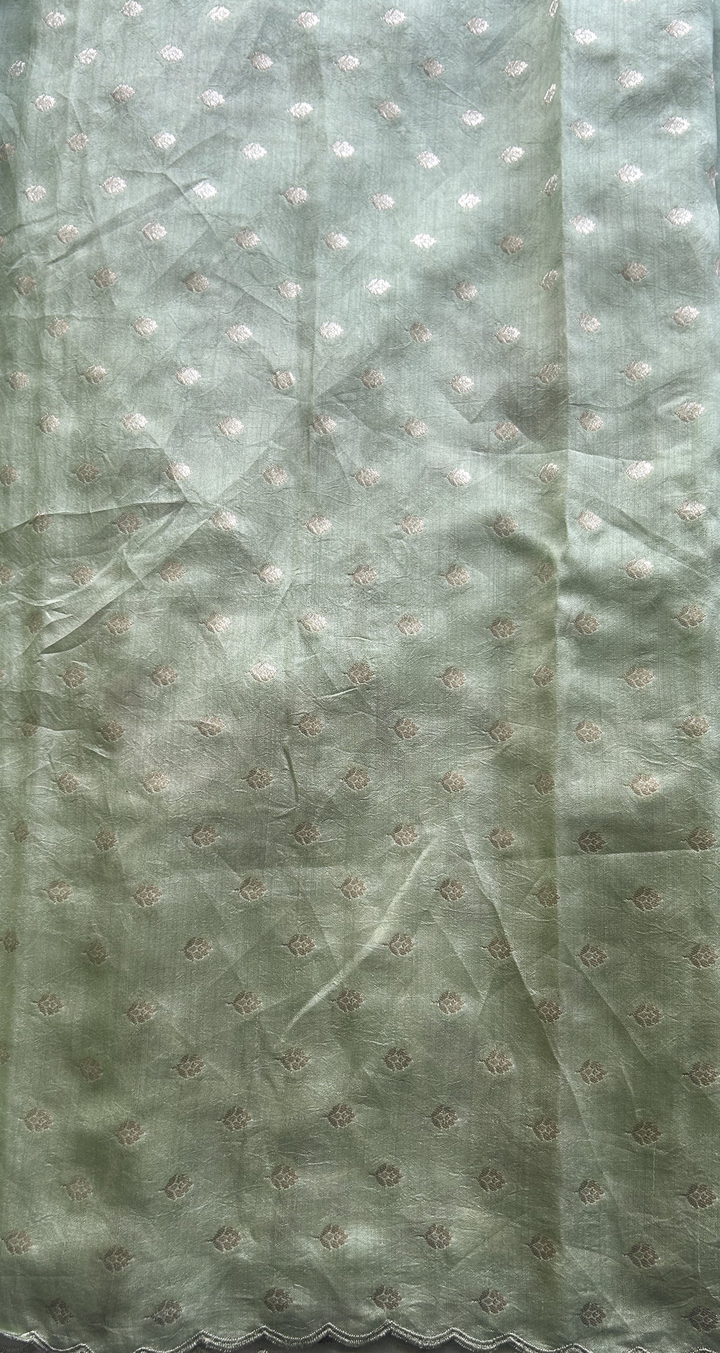 Banarasi Tissue Kora Saree Light Green Colored Complemented with a Scallop Border. - Sampradaya Designer Studio