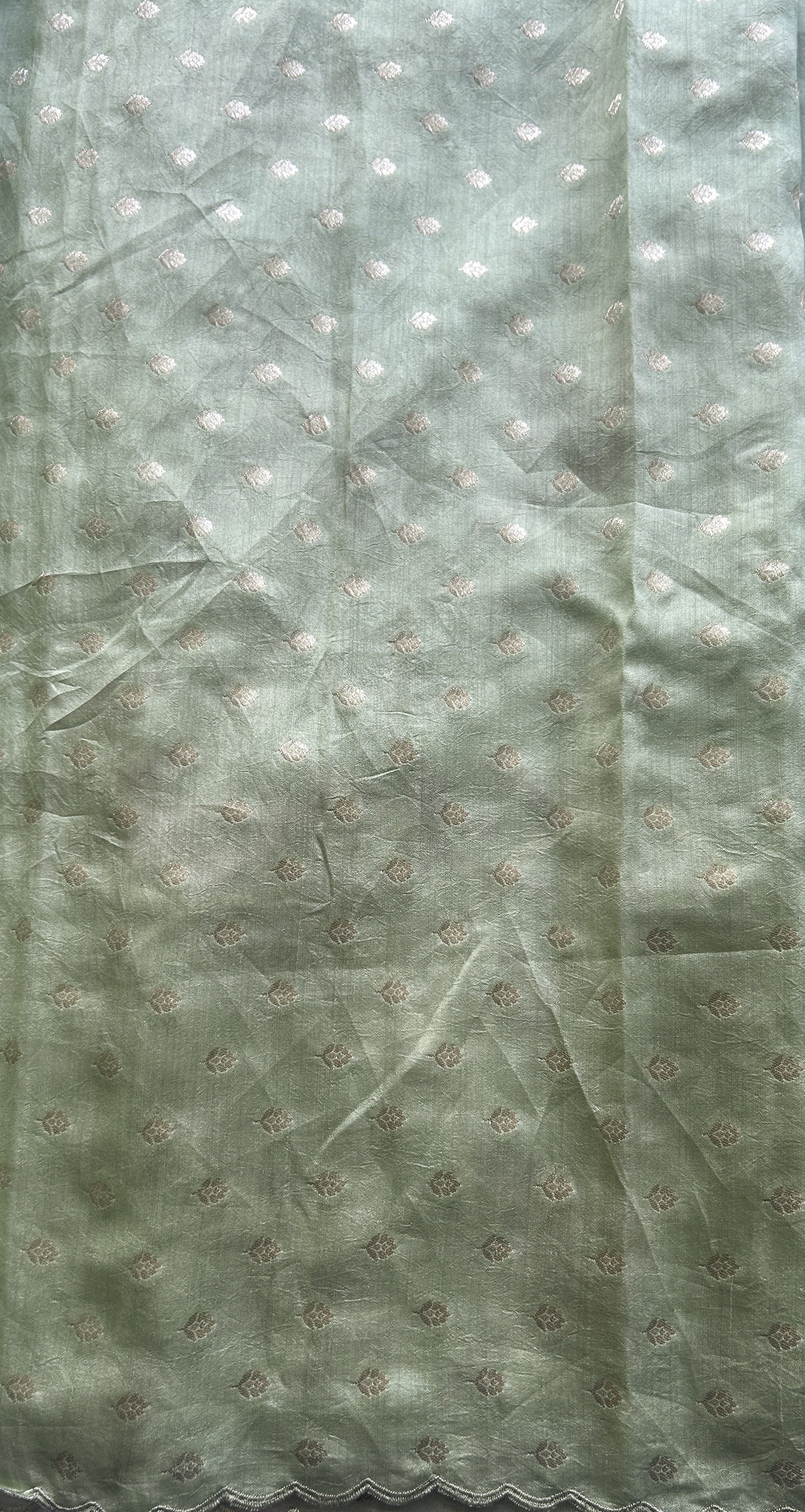 Banarasi Tissue Kora Saree Light Green Colored Complemented with a Scallop Border. - Sampradaya Designer Studio