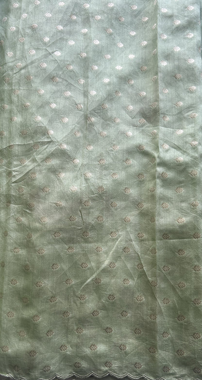 Banarasi Tissue Kora Saree Light Green Colored Complemented with a Scallop Border. - Sampradaya Designer Studio