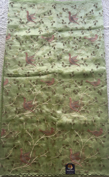 Banarasi Tissue Kora Saree Light Green Colored Complemented with a Scallop Border. - Sampradaya Designer Studio