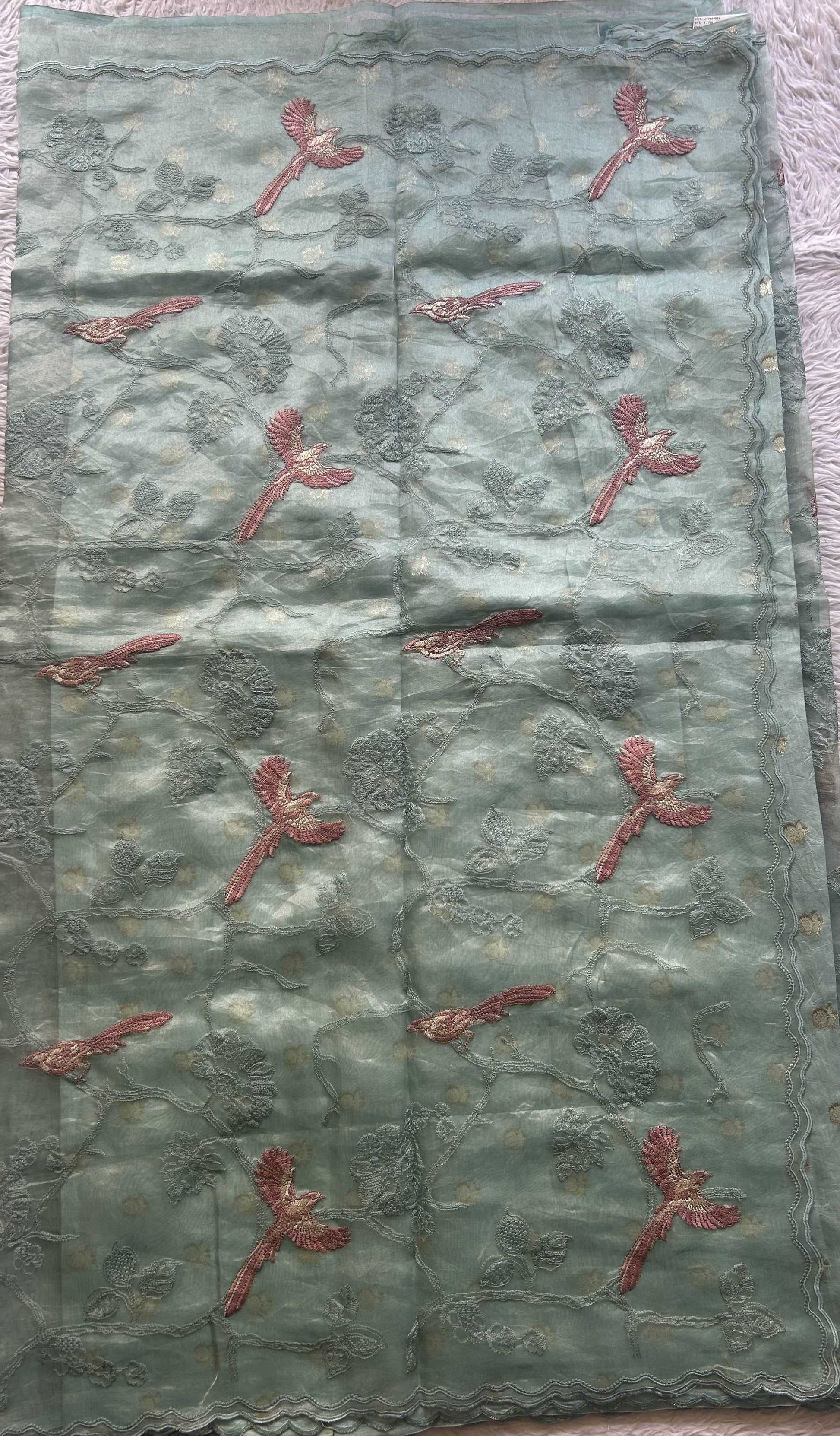 Banarasi Tissue Kora Saree Light Sky Blue Colored Complemented with a Scallop Border. - Sampradaya Designer Studio