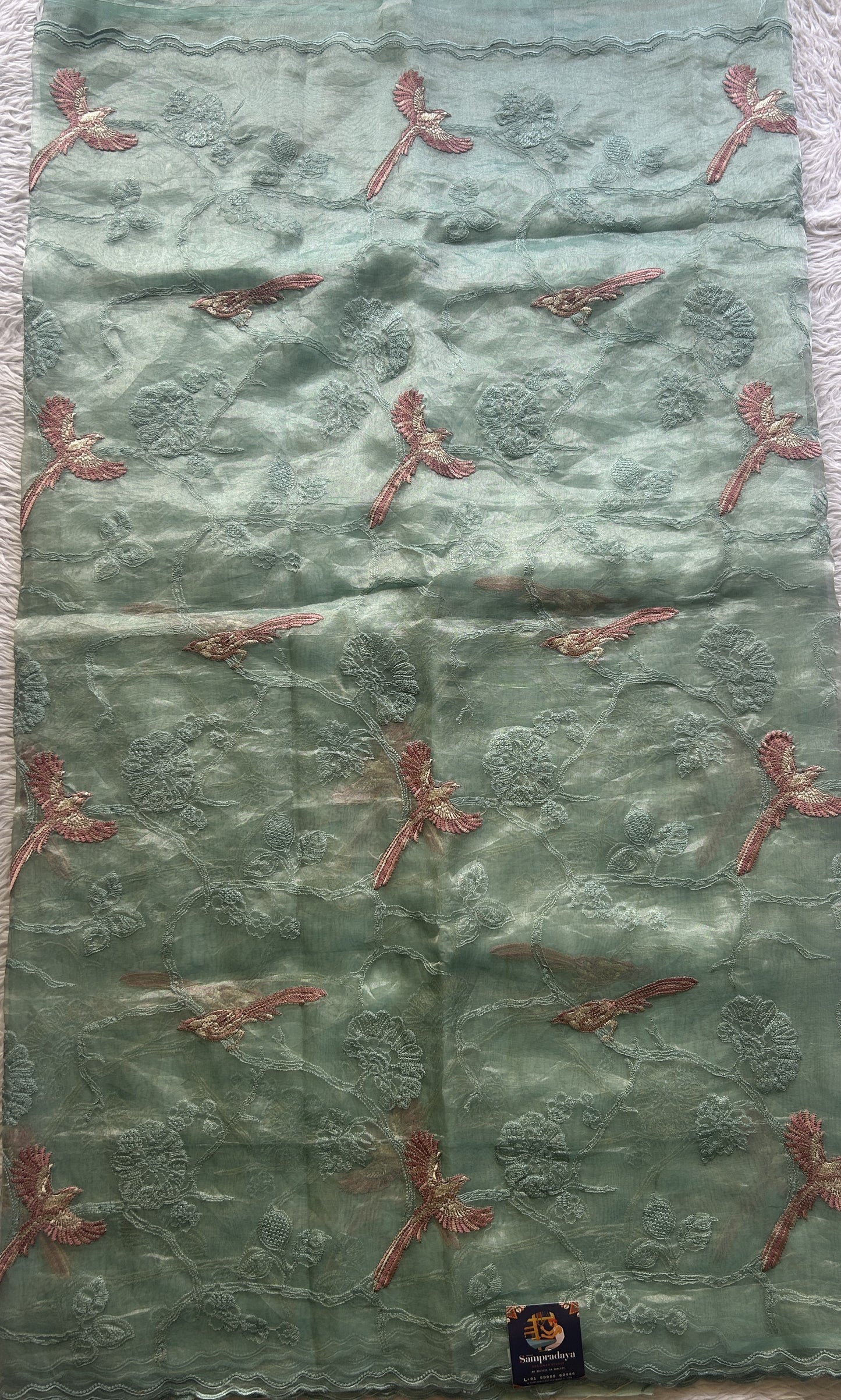 Banarasi Tissue Kora Saree Light Sky Blue Colored Complemented with a Scallop Border. - Sampradaya Designer Studio