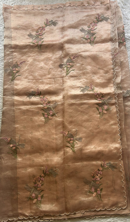 Banarasi Tissue Kora Saree Light Peach Colored Complemented with a Scallop Border. - Sampradaya Designer Studio