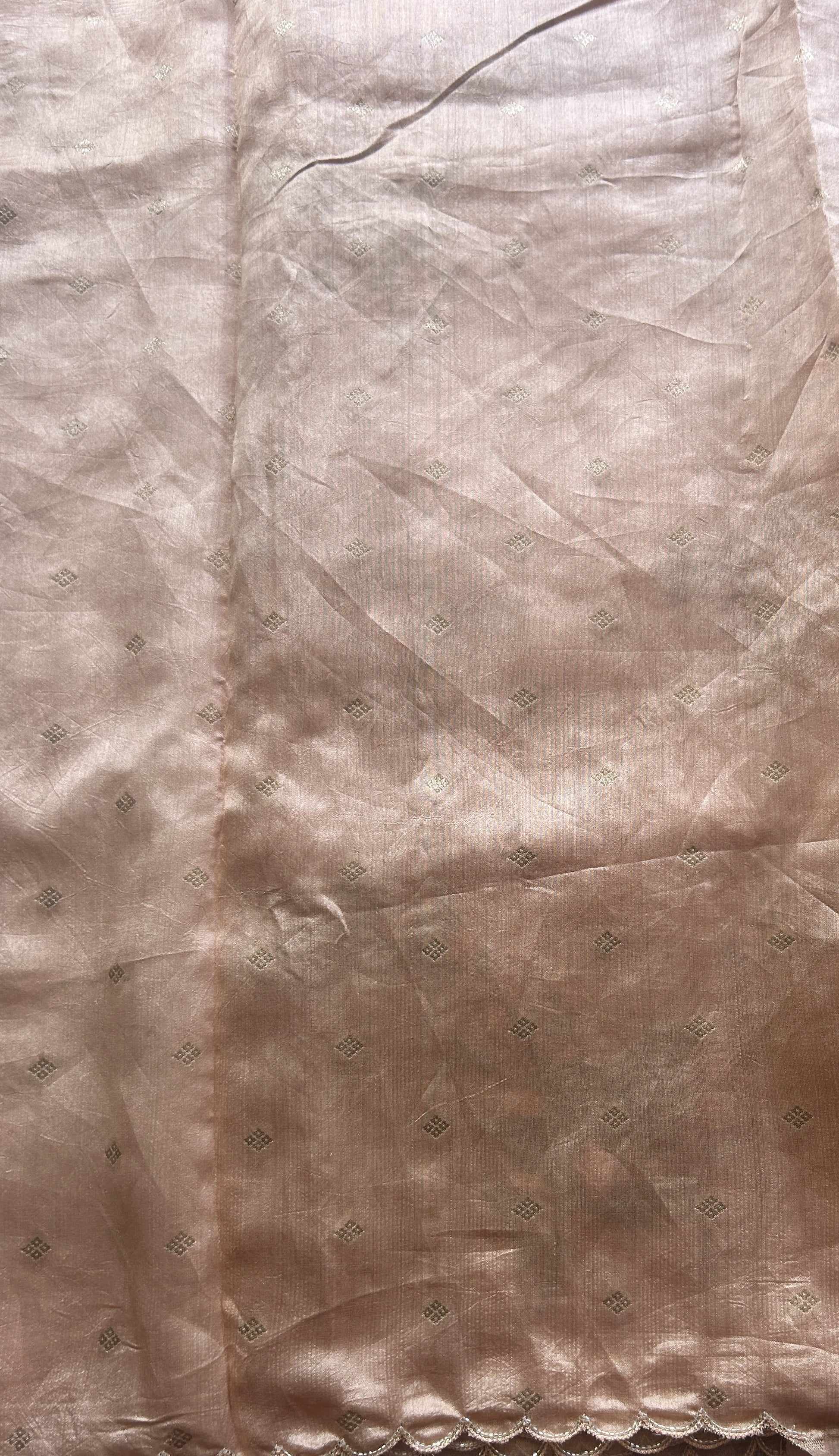 Banarasi Tissue Kora Saree Light Peach Colored Complemented with a Scallop Border. - Sampradaya Designer Studio