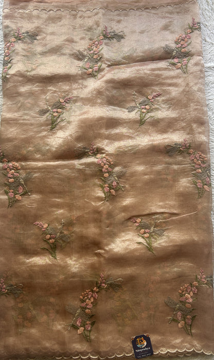 Banarasi Tissue Kora Saree Light Peach Colored Complemented with a Scallop Border. - Sampradaya Designer Studio