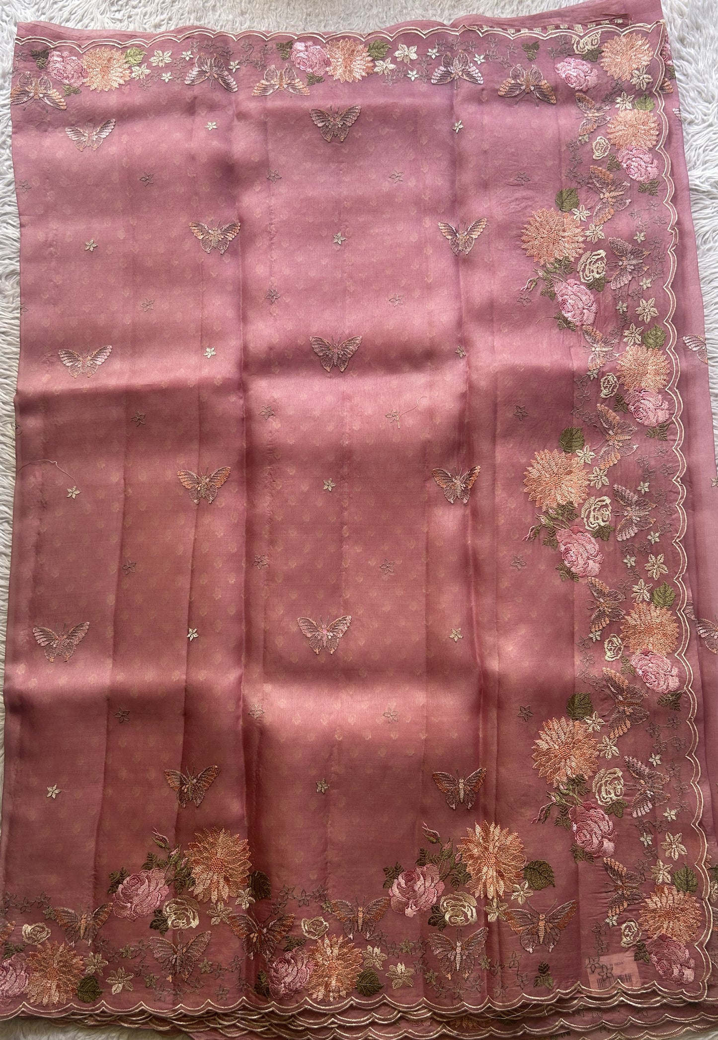 Banarasi Tissue Kora Saree Light Pink Colored Complemented with a Scallop Border. - Sampradaya Designer Studio