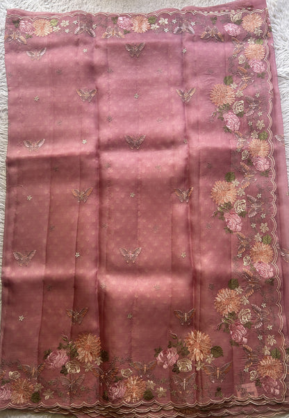 Banarasi Tissue Kora Saree Light Pink Colored Complemented with a Scallop Border. - Sampradaya Designer Studio