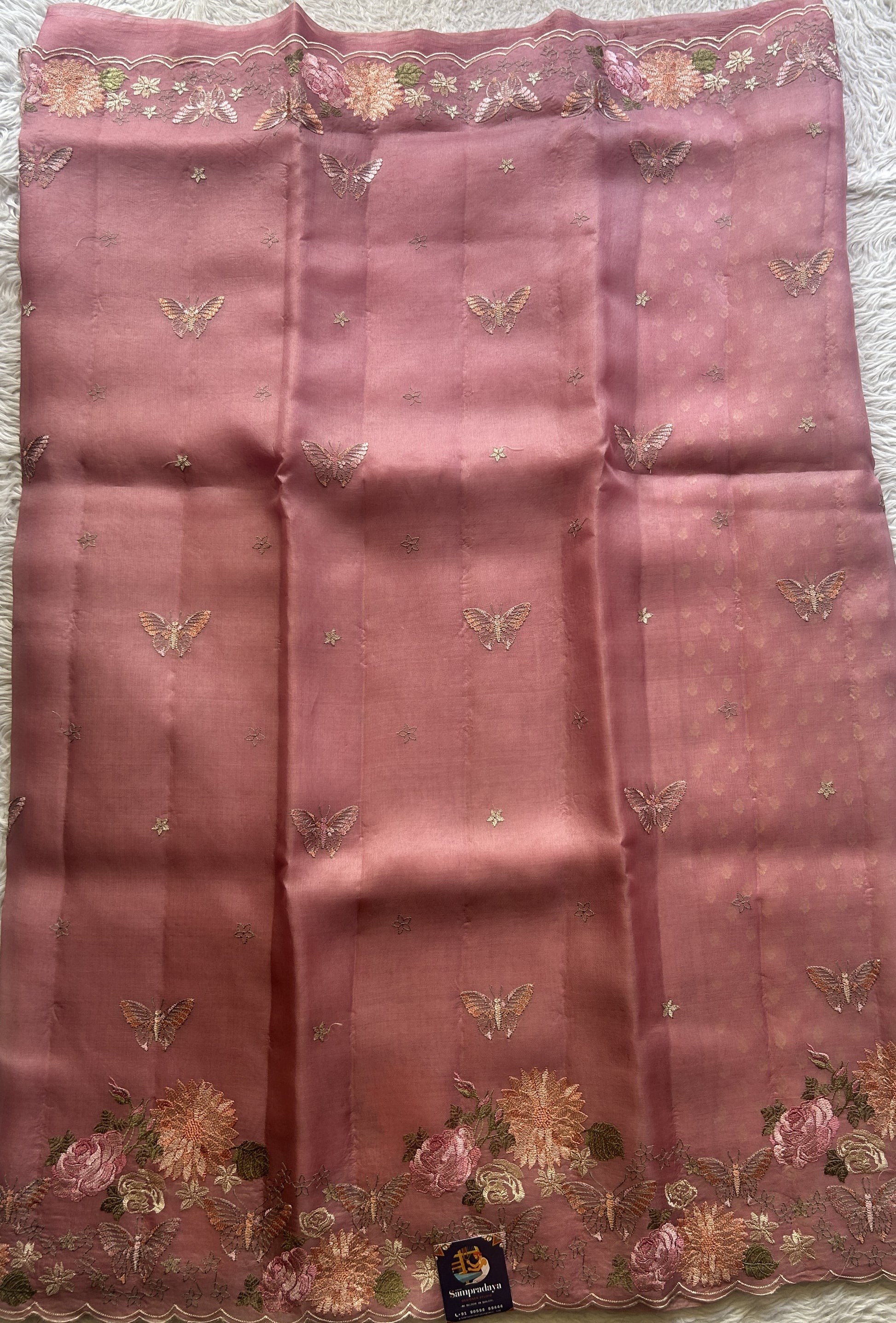 Banarasi Tissue Kora Saree Light Pink Colored Complemented with a Scallop Border. - Sampradaya Designer Studio