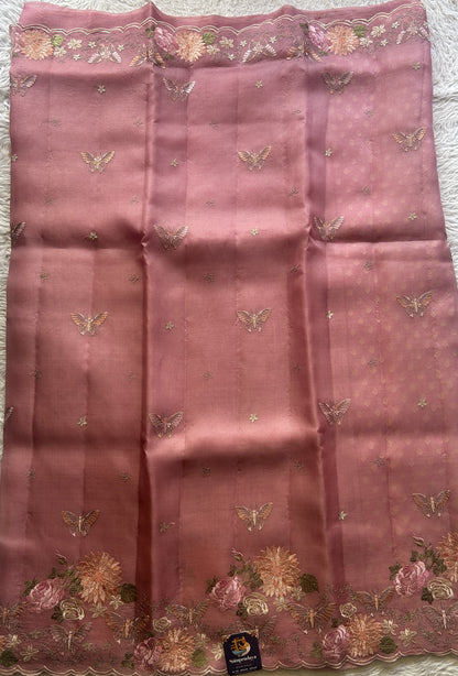 Banarasi Tissue Kora Saree Light Pink Colored Complemented with a Scallop Border. - Sampradaya Designer Studio