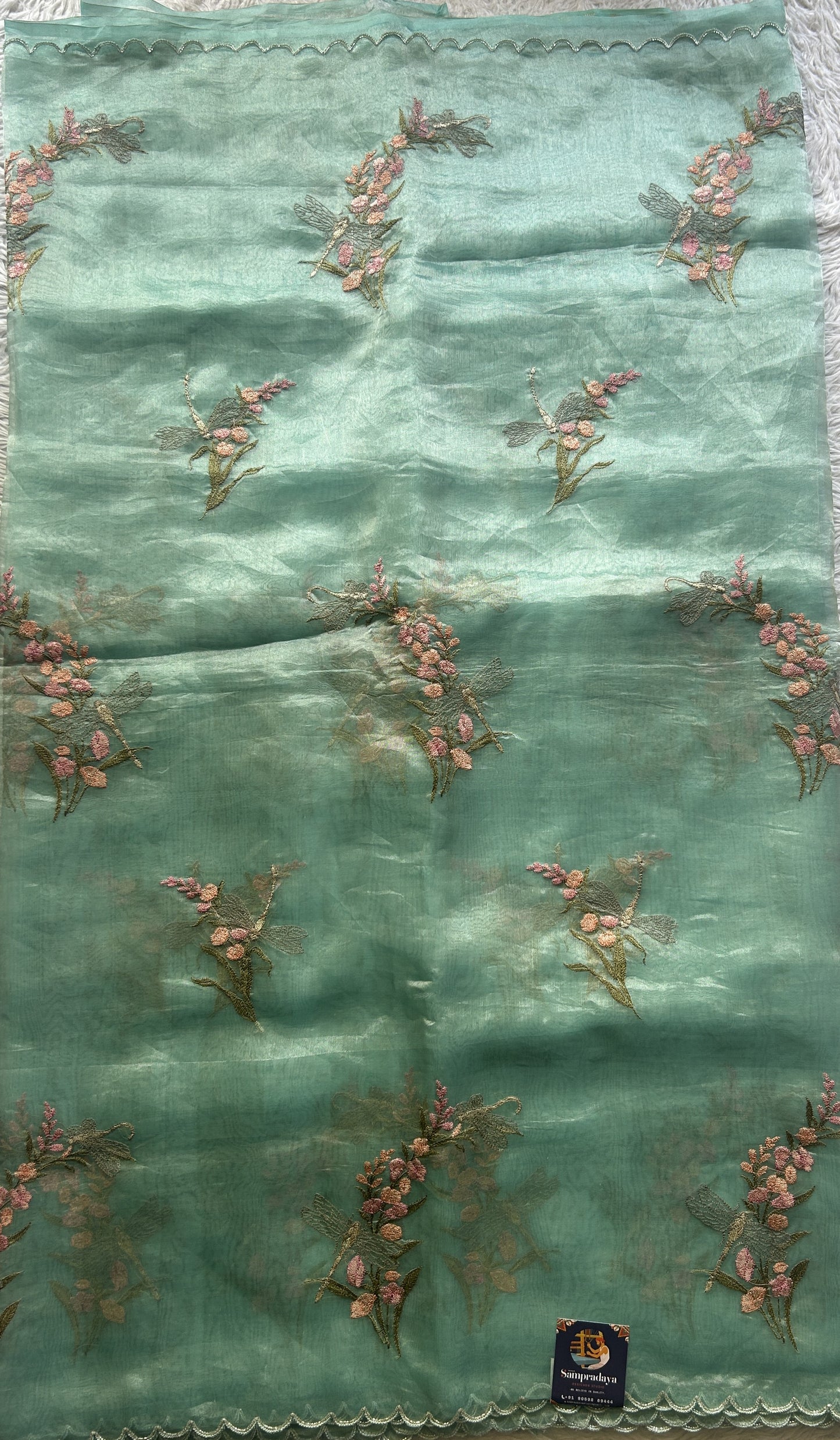 Banarasi Tissue Kora Saree Light Blue Colored Complemented with a Scallop Border. - Sampradaya Designer Studio