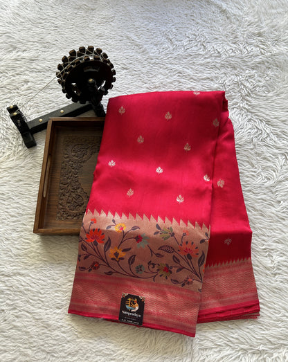 Banarasi Tussar Georgette Saree Hot Pink Colored Complemented with a Minakari border. - Sampradaya Designer Studio