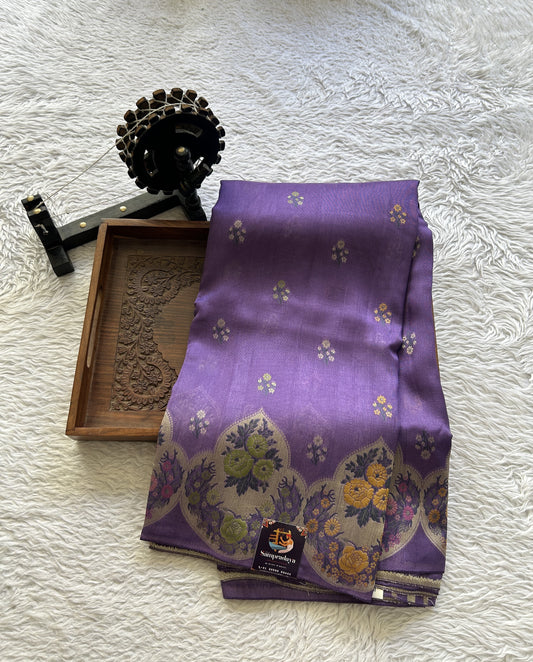 Banarasi Tussar Georgette Saree Lilac Colored Complemented with a Minakari border. - Sampradaya Designer Studio