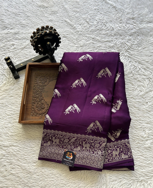 Banarasi Georgette Saree Purple Colored Complemented with a Zari border. - Sampradaya Designer Studio