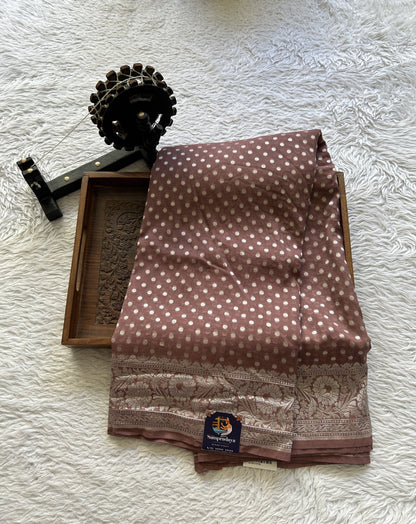 Banarasi Georgette Saree Brown Colored Complemented with a Zari border. - Sampradaya Designer Studio