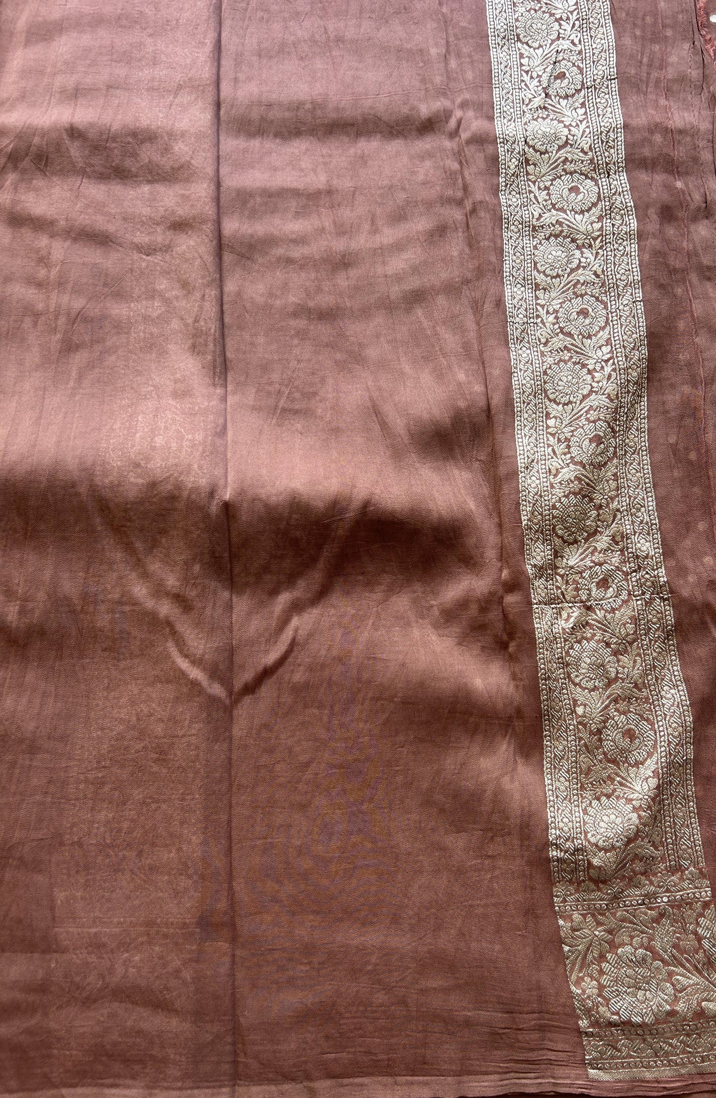 Banarasi Georgette Saree Brown Colored Complemented with a Zari border. - Sampradaya Designer Studio