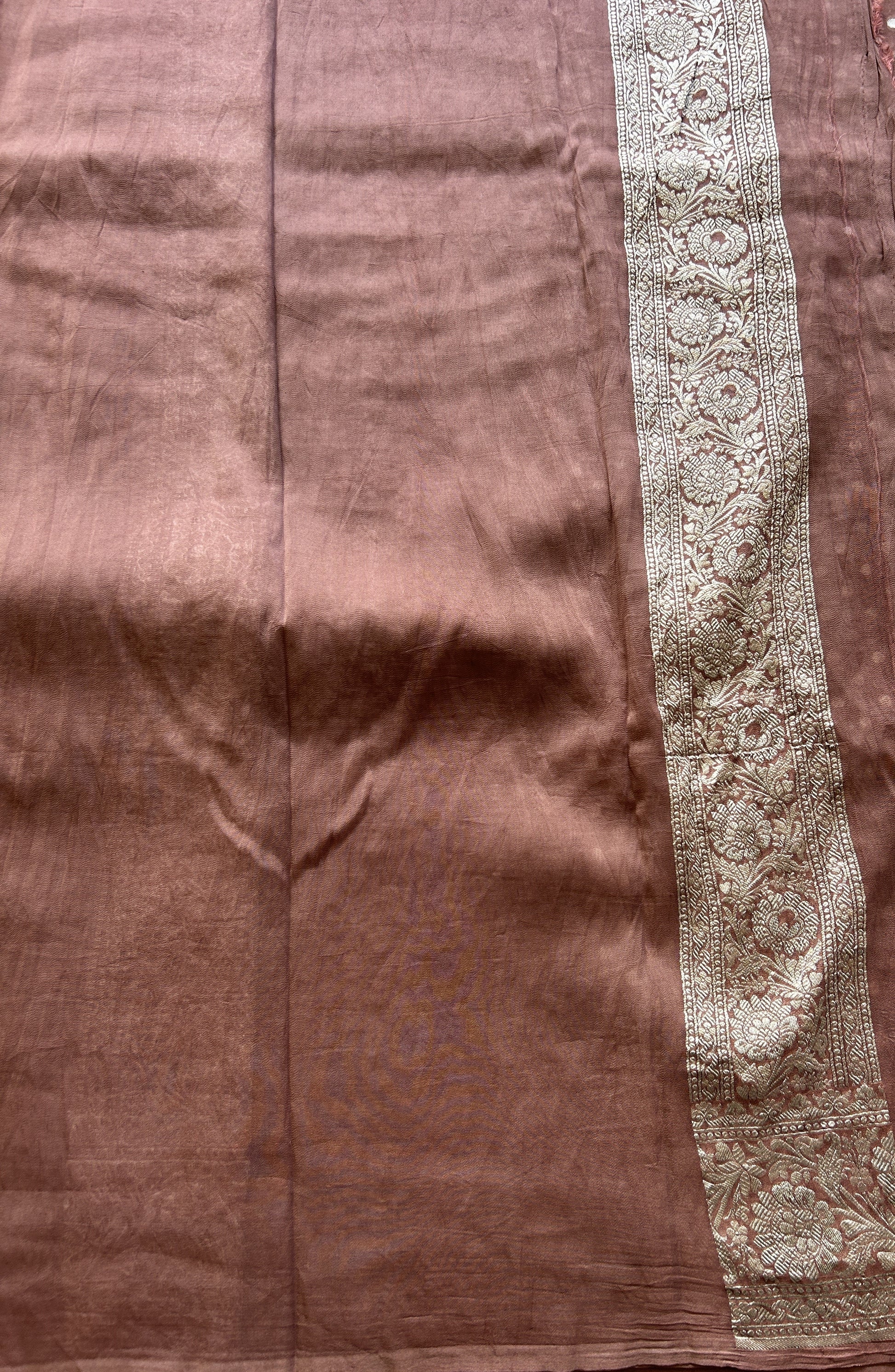 Banarasi Georgette Saree Brown Colored Complemented with a Zari border. - Sampradaya Designer Studio