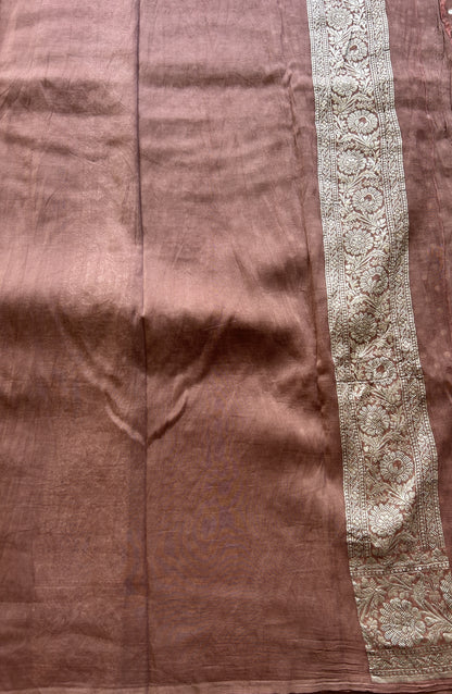 Banarasi Georgette Saree Brown Colored Complemented with a Zari border. - Sampradaya Designer Studio