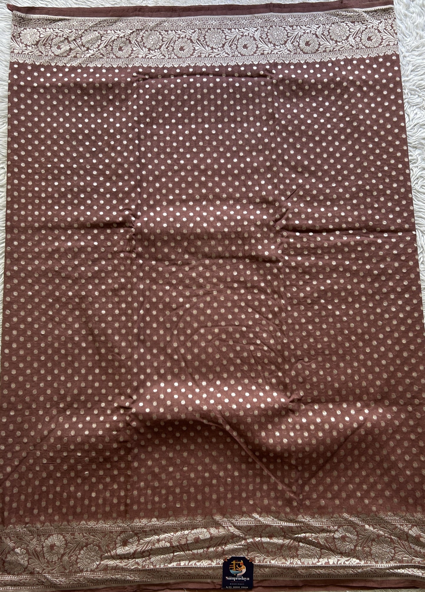 Banarasi Georgette Saree Brown Colored Complemented with a Zari border. - Sampradaya Designer Studio