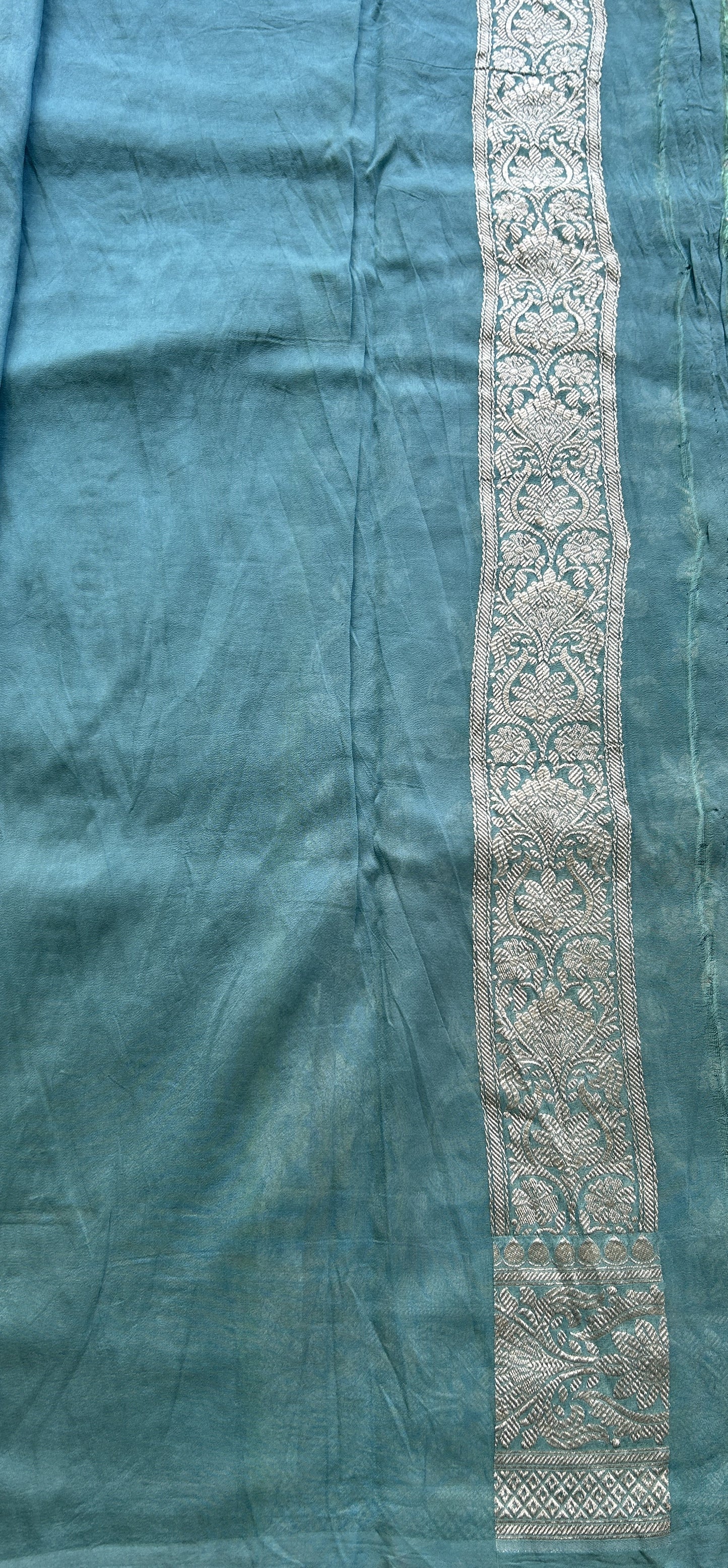 Banarasi Georgette Saree Light Blue Colored Complemented with a Zari border. - Sampradaya Designer Studio