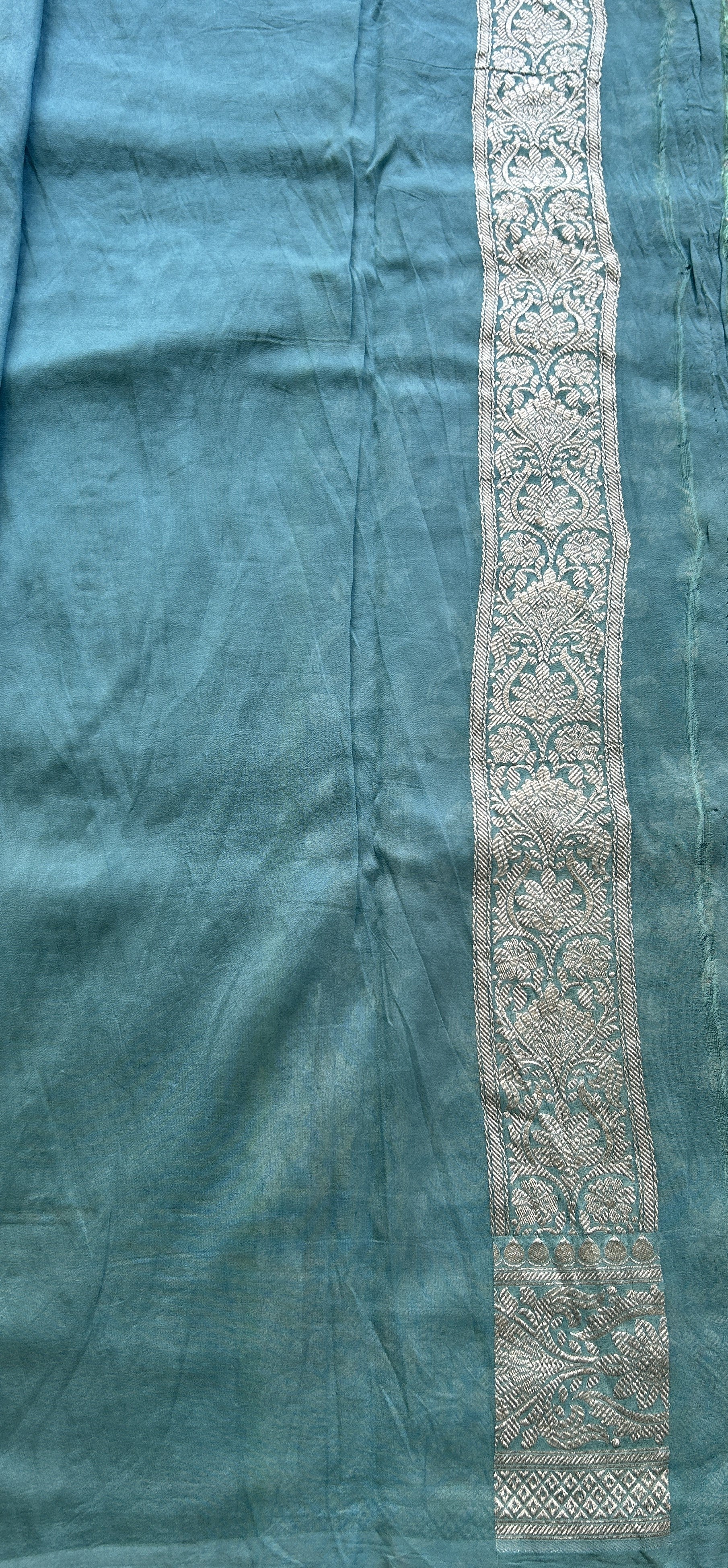 Banarasi Georgette Saree Light Blue Colored Complemented with a Zari border. - Sampradaya Designer Studio