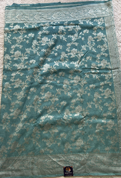 Banarasi Georgette Saree Light Blue Colored Complemented with a Zari border. - Sampradaya Designer Studio