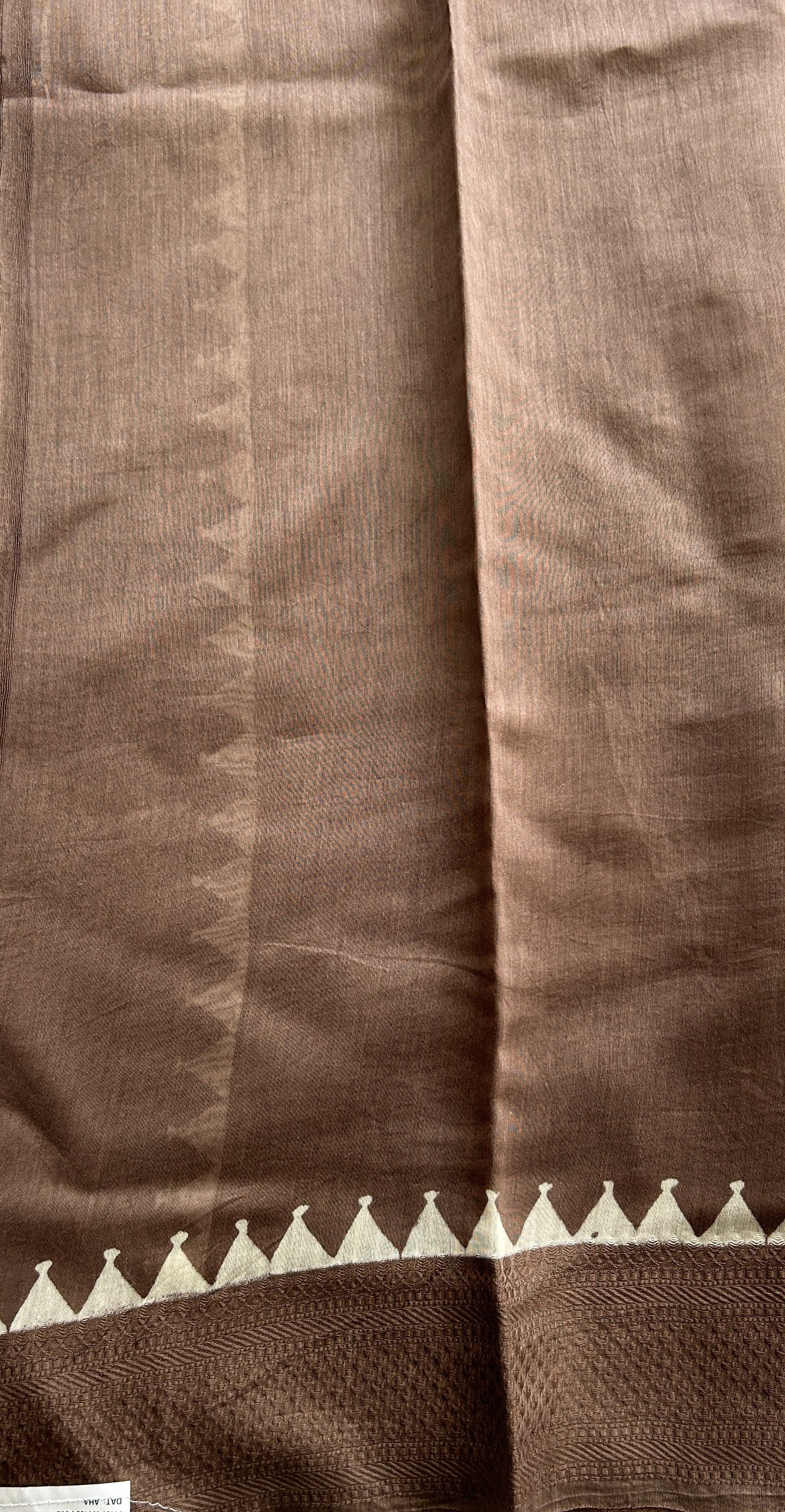 Maheshwari Chanderi Cotton Saree Brown Colored Complemented with a Thread Border. - Sampradaya Designer Studio