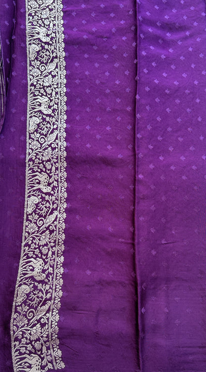Banarasi Georgette Saree Purple Colored Complemented with a Zari border. - Sampradaya Designer Studio