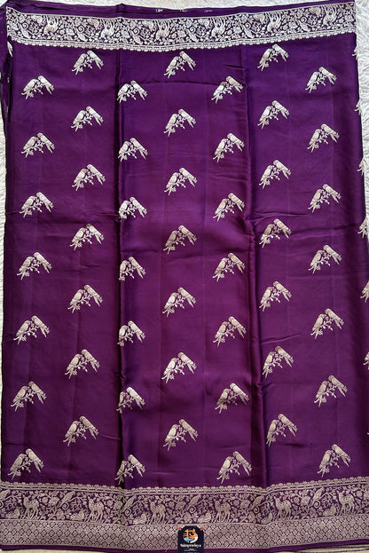 Banarasi Georgette Saree Purple Colored Complemented with a Zari border. - Sampradaya Designer Studio