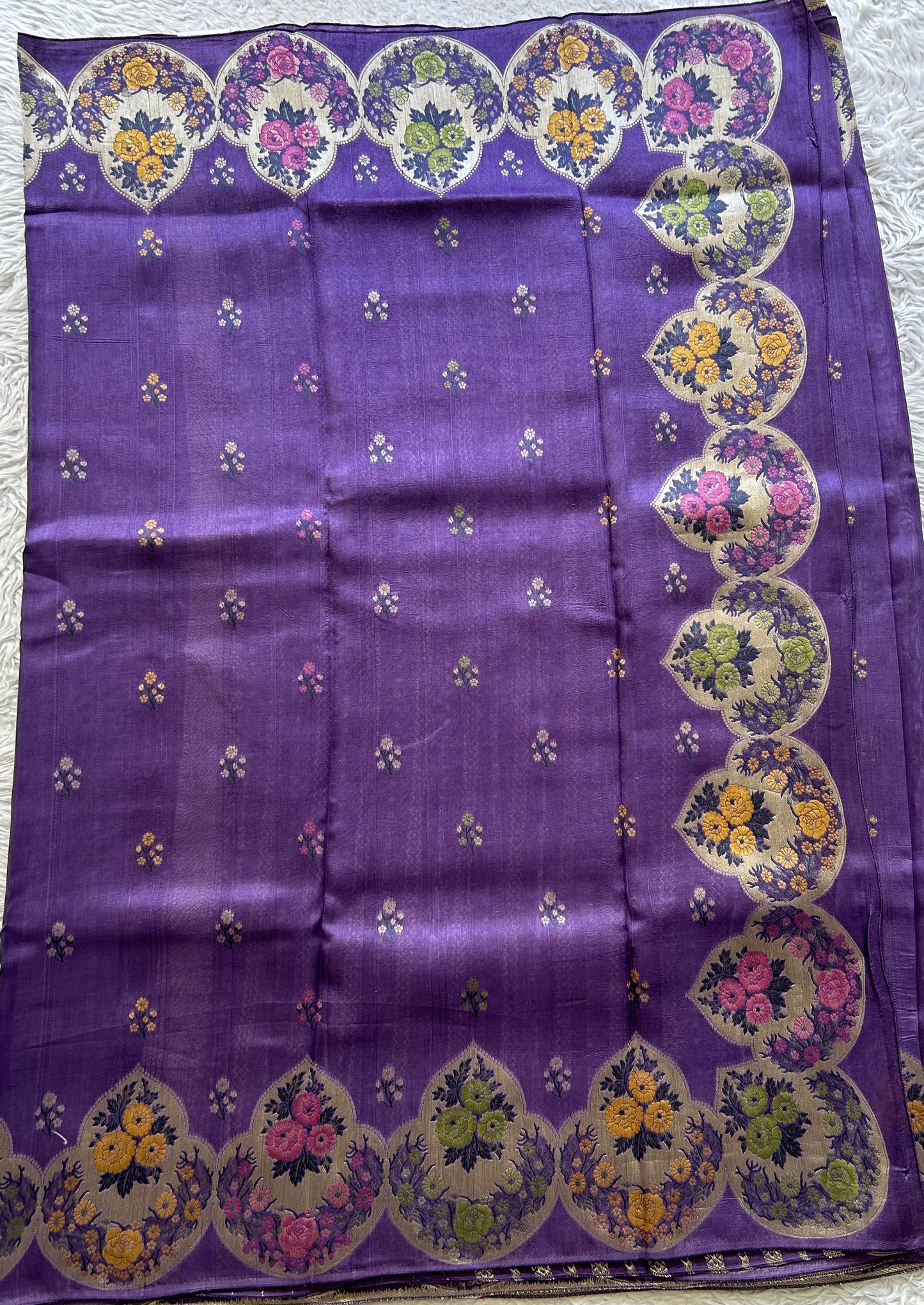 Banarasi Tussar Georgette Saree Lilac Colored Complemented with a Minakari border. - Sampradaya Designer Studio