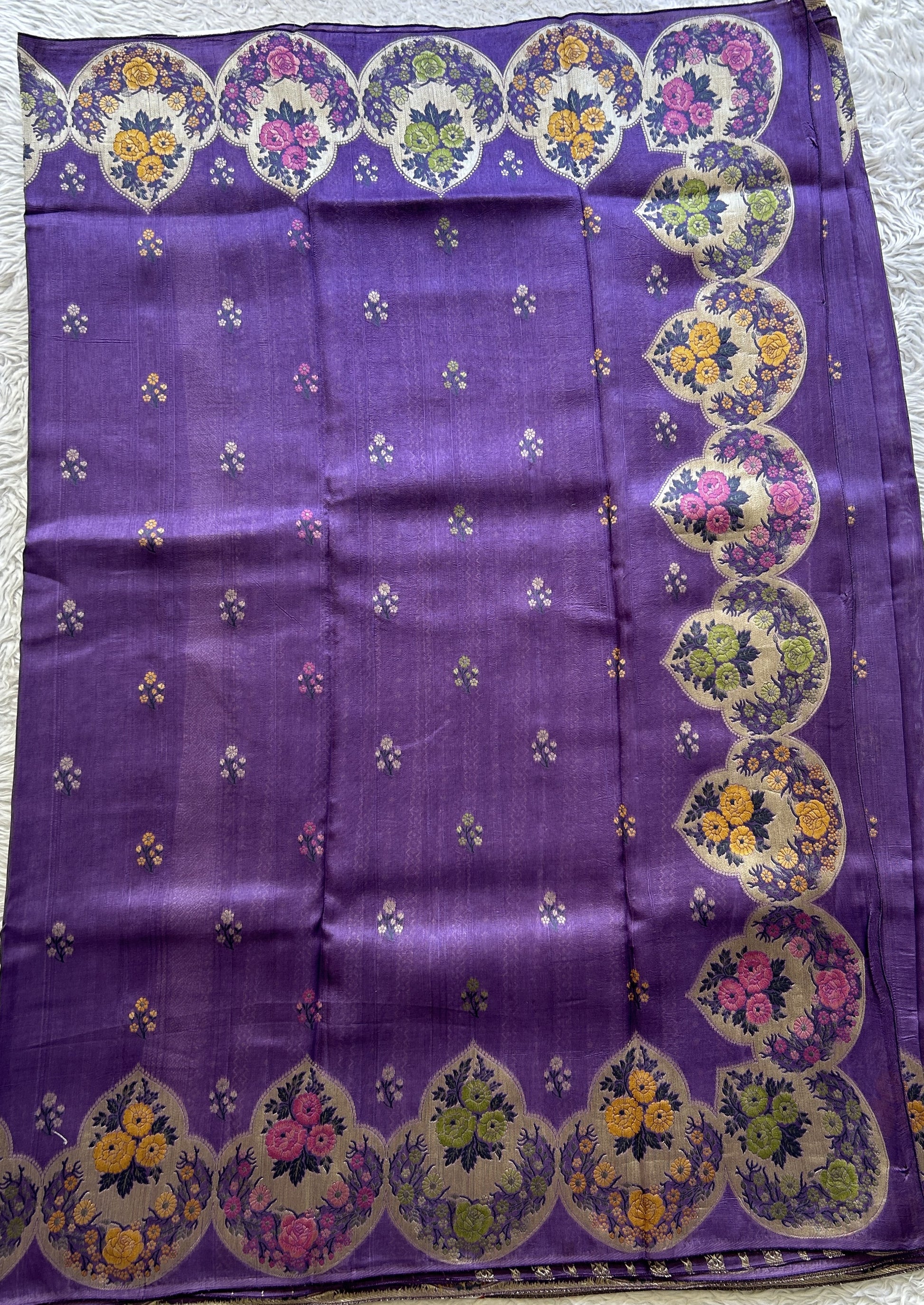 Banarasi Tussar Georgette Saree Lilac Colored Complemented with a Minakari border. - Sampradaya Designer Studio
