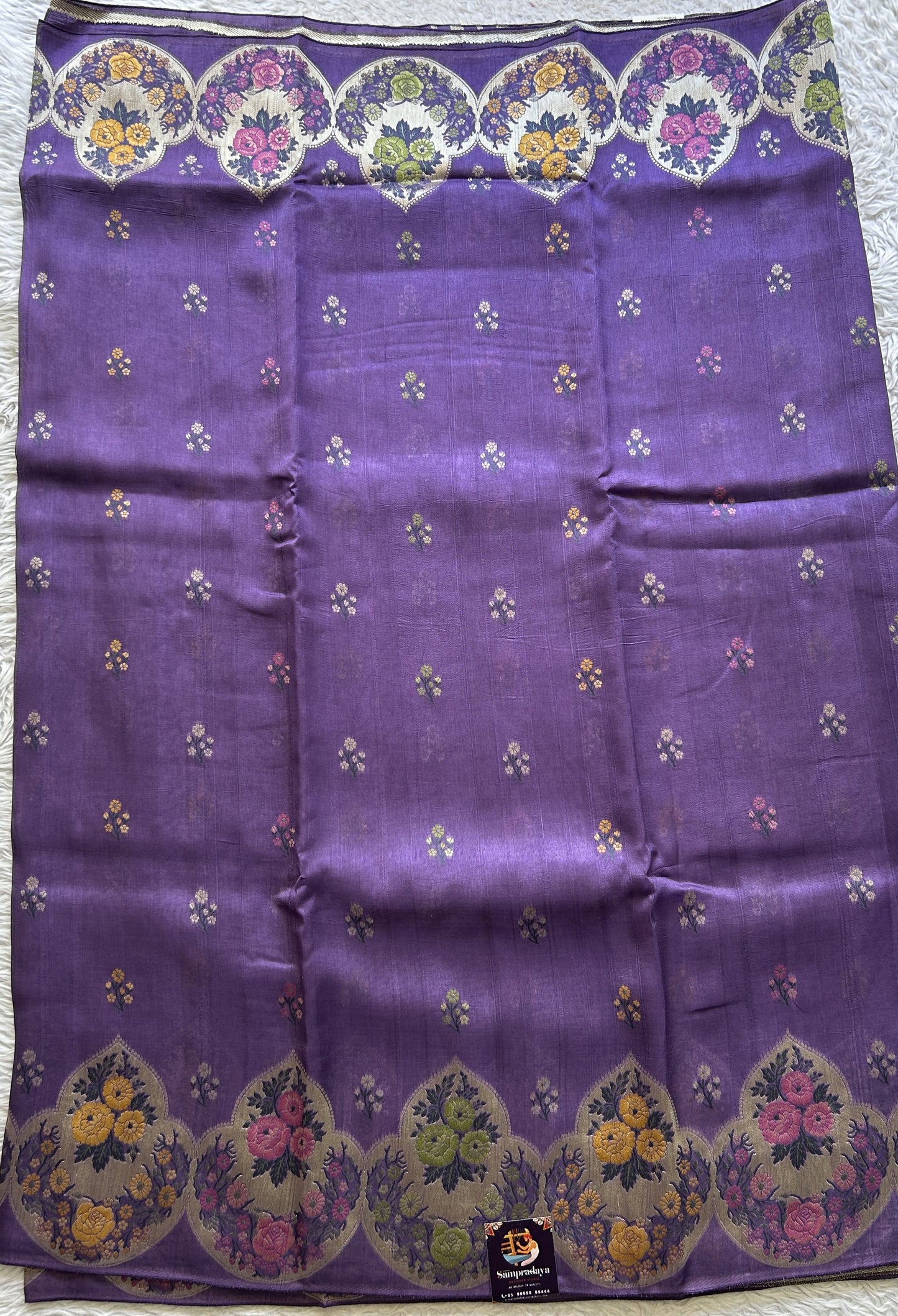 Banarasi Tussar Georgette Saree Lilac Colored Complemented with a Minakari border. - Sampradaya Designer Studio