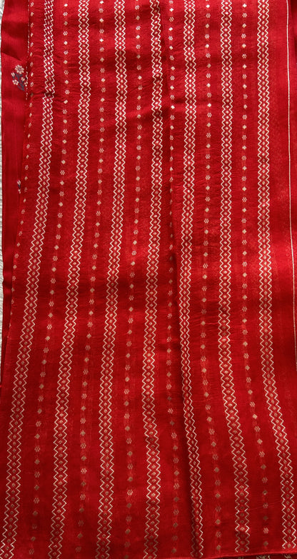 Banarasi Tussar Georgette Saree Red Colored Complemented with a Minakari border. - Sampradaya Designer Studio