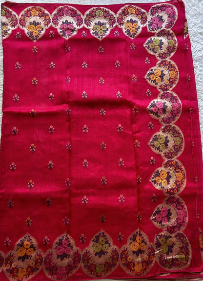 Banarasi Tussar Georgette Saree Pink Colored Complemented with a Minakari border. - Sampradaya Designer Studio