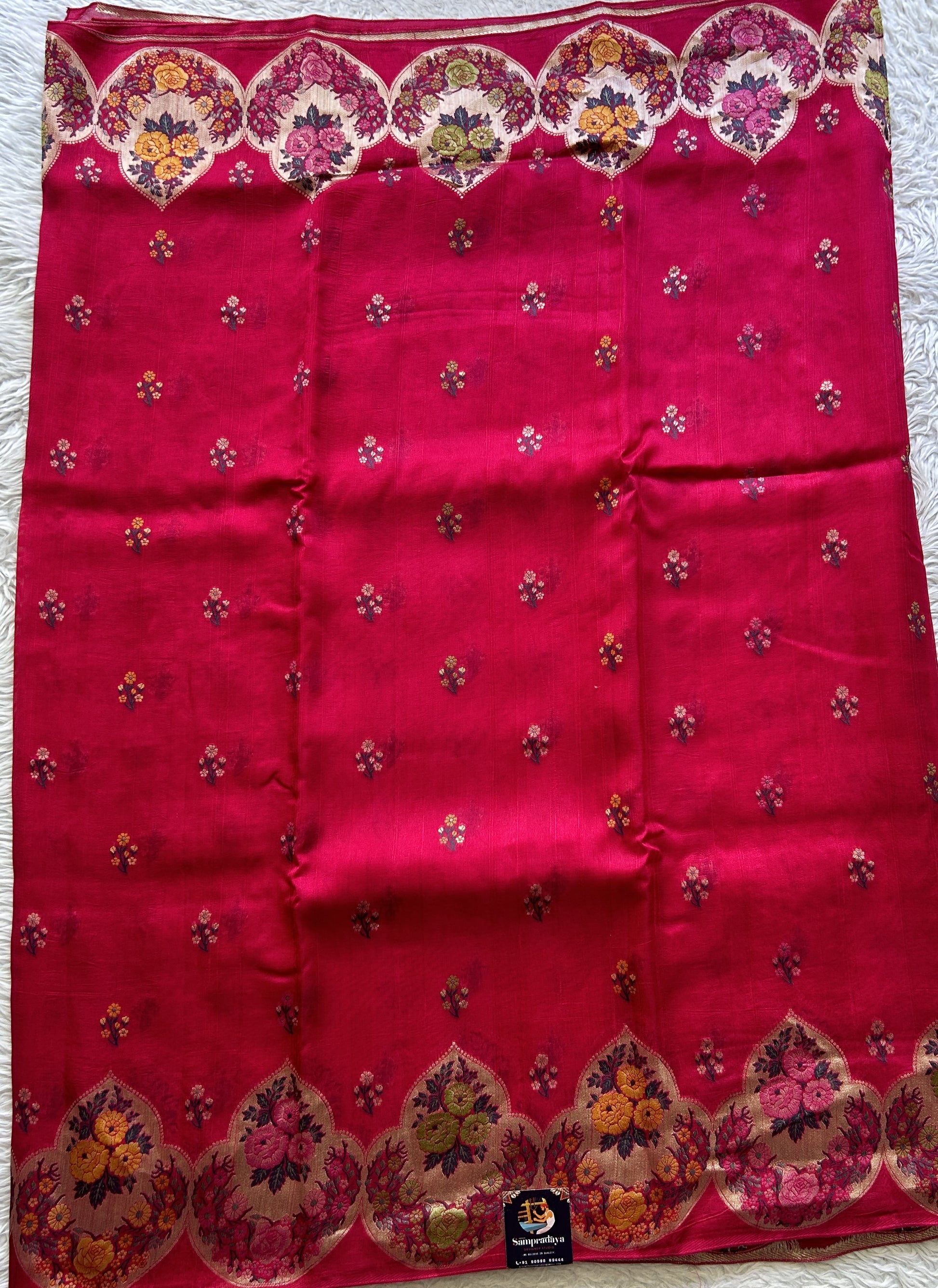 Banarasi Tussar Georgette Saree Pink Colored Complemented with a Minakari border. - Sampradaya Designer Studio