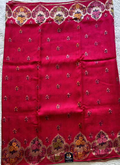 Banarasi Tussar Georgette Saree Pink Colored Complemented with a Minakari border. - Sampradaya Designer Studio