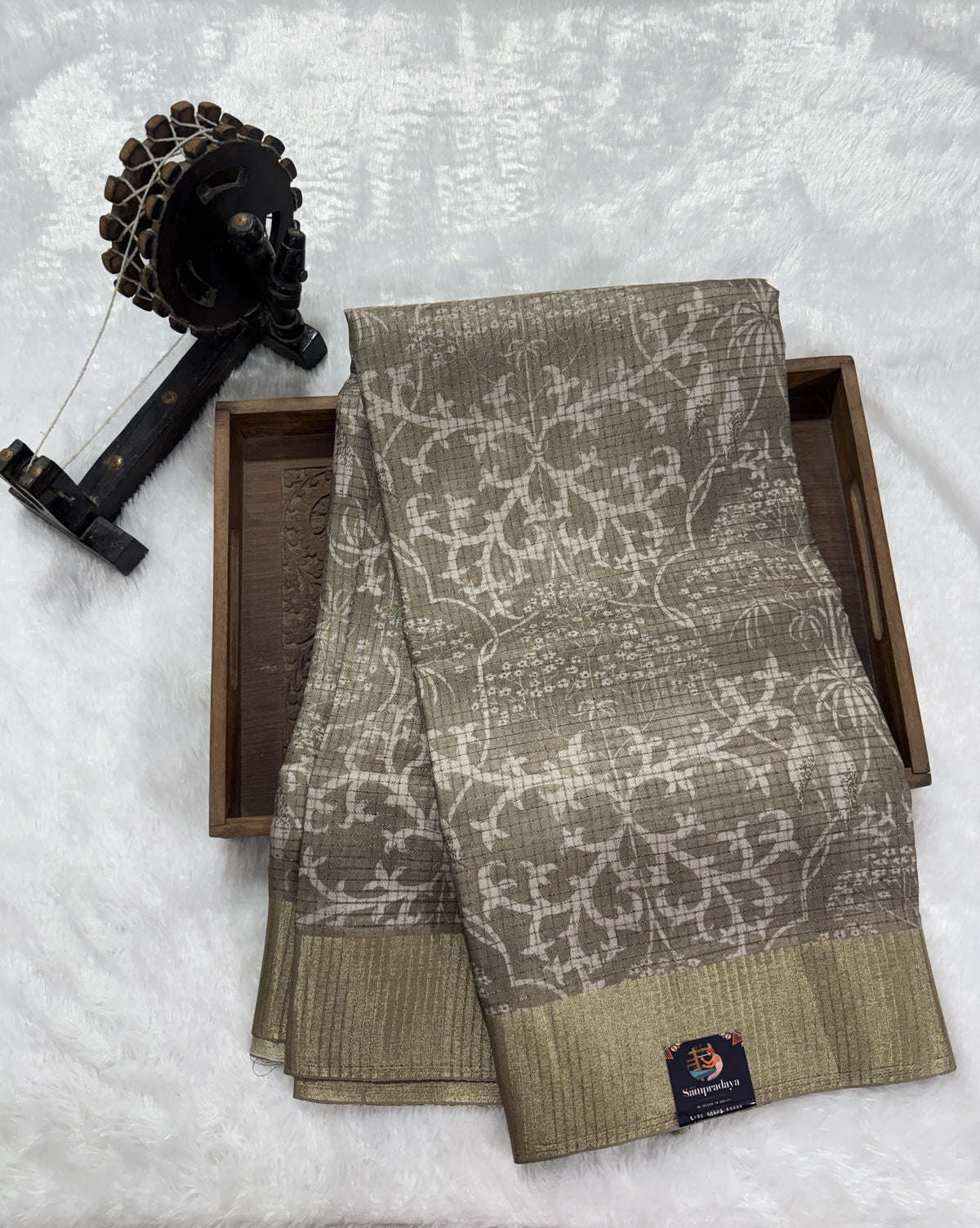 Semi Tussar Silk Saree -Sage Green color with Gold Zari Border - Elegant Fancy Saree for Party & Office Wear