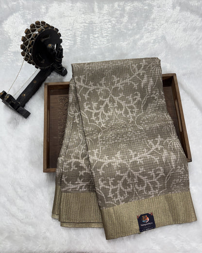 Semi Tussar Silk Saree -Sage Green color with Gold Zari Border - Elegant Fancy Saree for Party & Office Wear