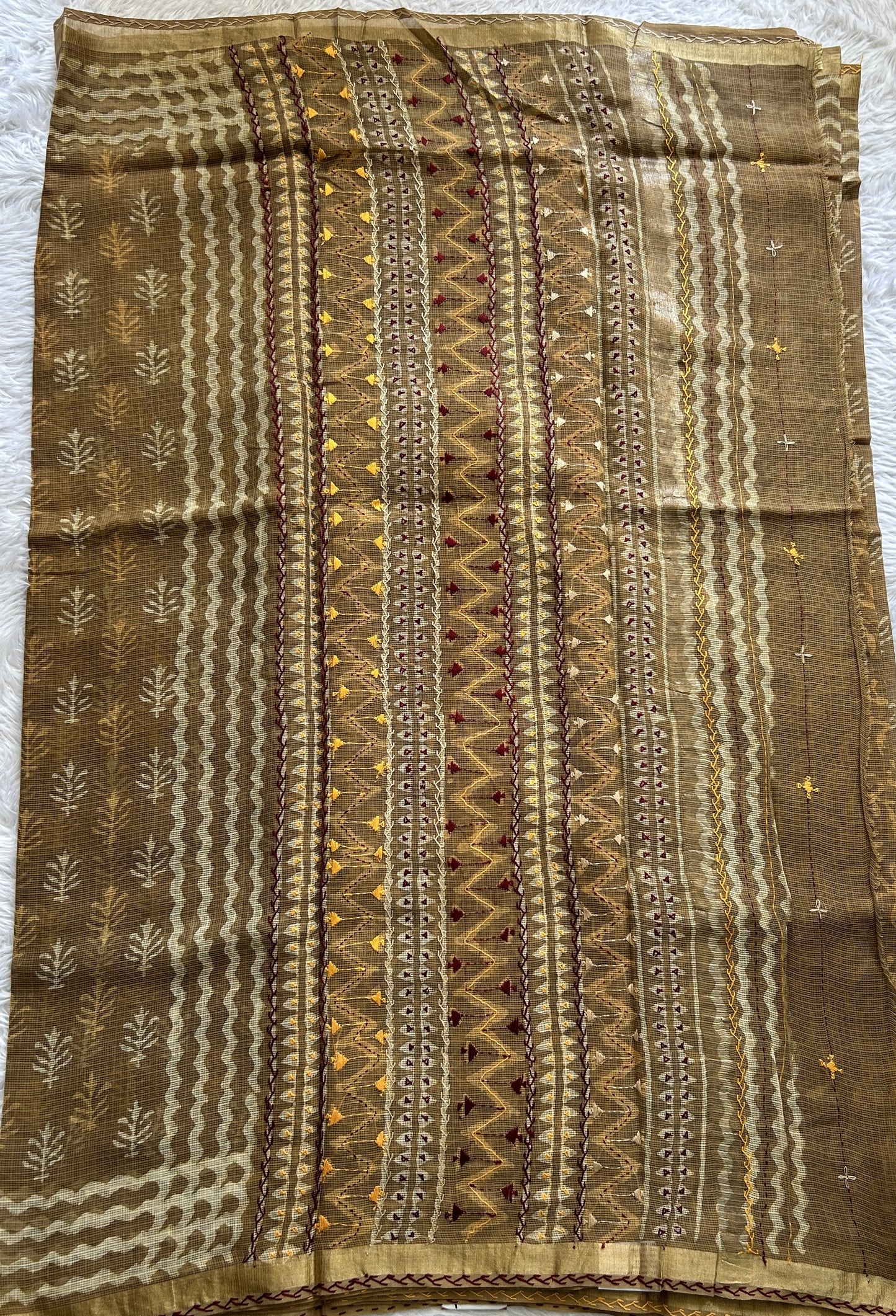 Cotton Kota Saree Dark Beige Colored Complemented with a Zari Border. - Sampradaya Designer Studio