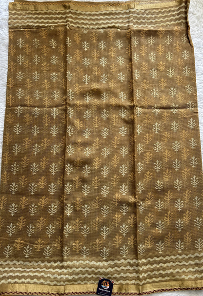 Cotton Kota Saree Dark Beige Colored Complemented with a Zari Border. - Sampradaya Designer Studio