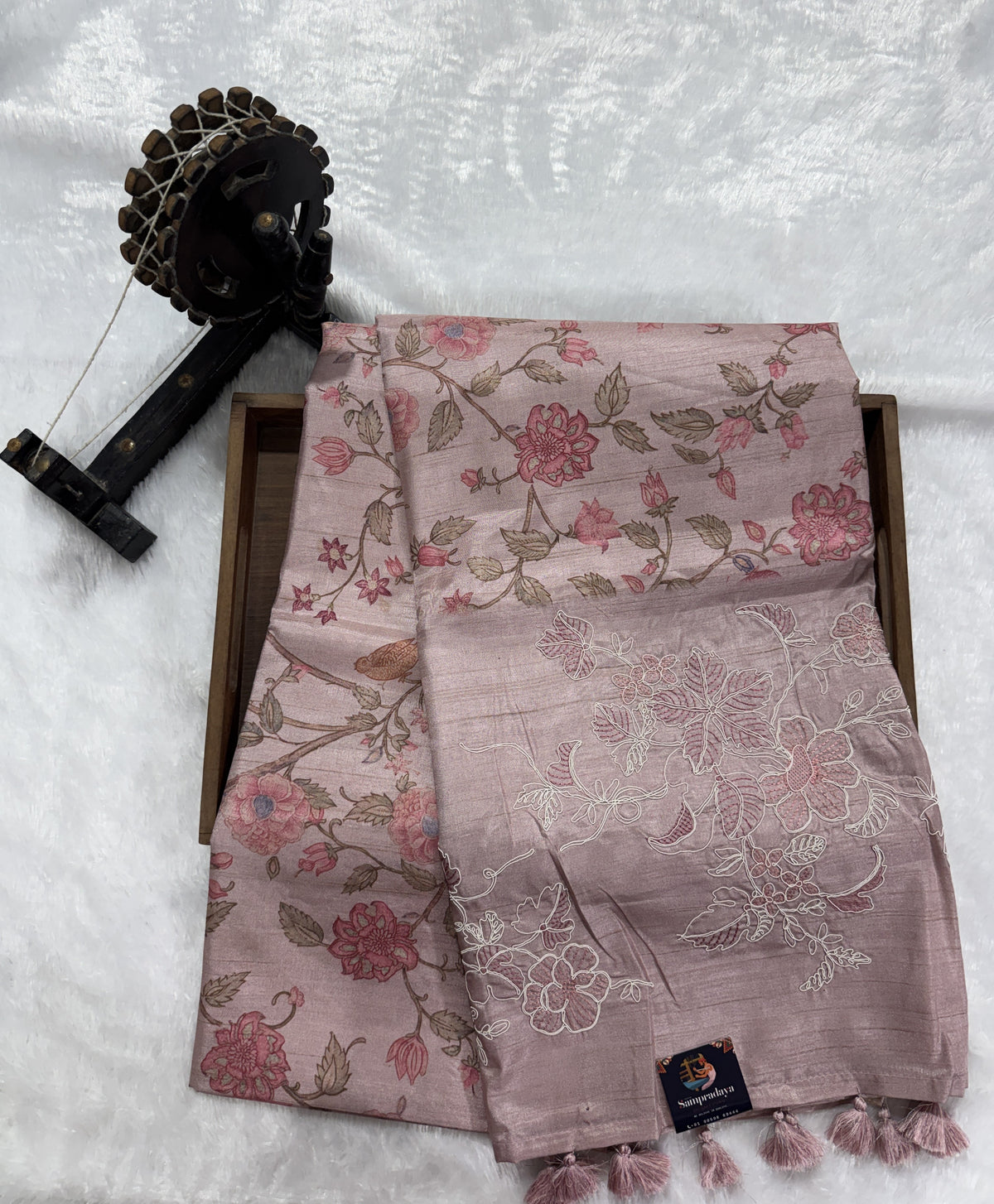 Semi Tussar Silk Saree -Baby Pink color  with Gold Zari Border - Elegant Fancy Saree for Party & Office Wear