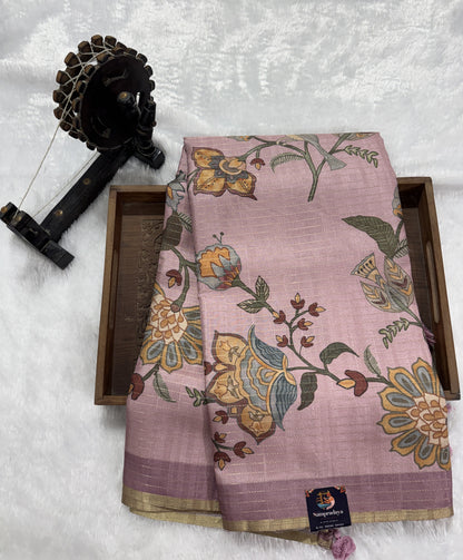 Semi Tussar Silk Saree -Baby Pink color with Gold Zari Border - Elegant Fancy Saree for Party & Office Wear
