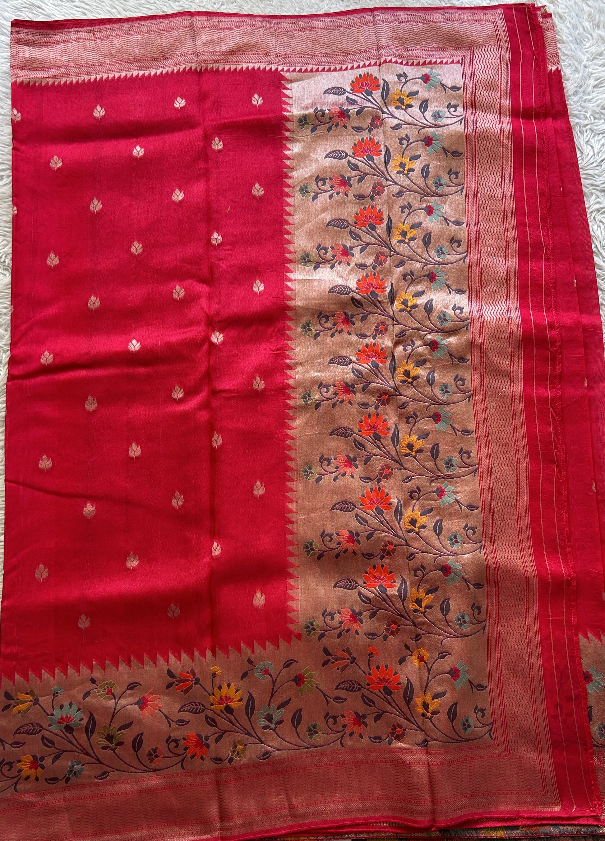 Banarasi Tussar Georgette Saree Hot Pink Colored Complemented with a Minakari border. - Sampradaya Designer Studio
