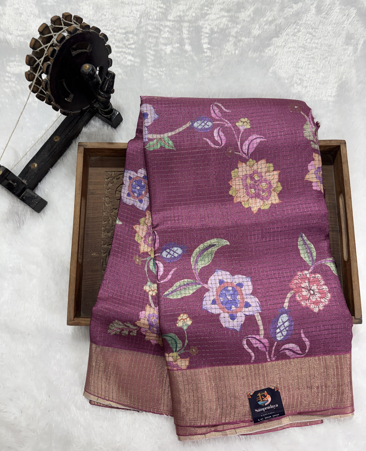 Semi Tussar Silk Saree -Mulberry color with Gold Zari Border - Elegant Fancy Saree for Party & Office Wear