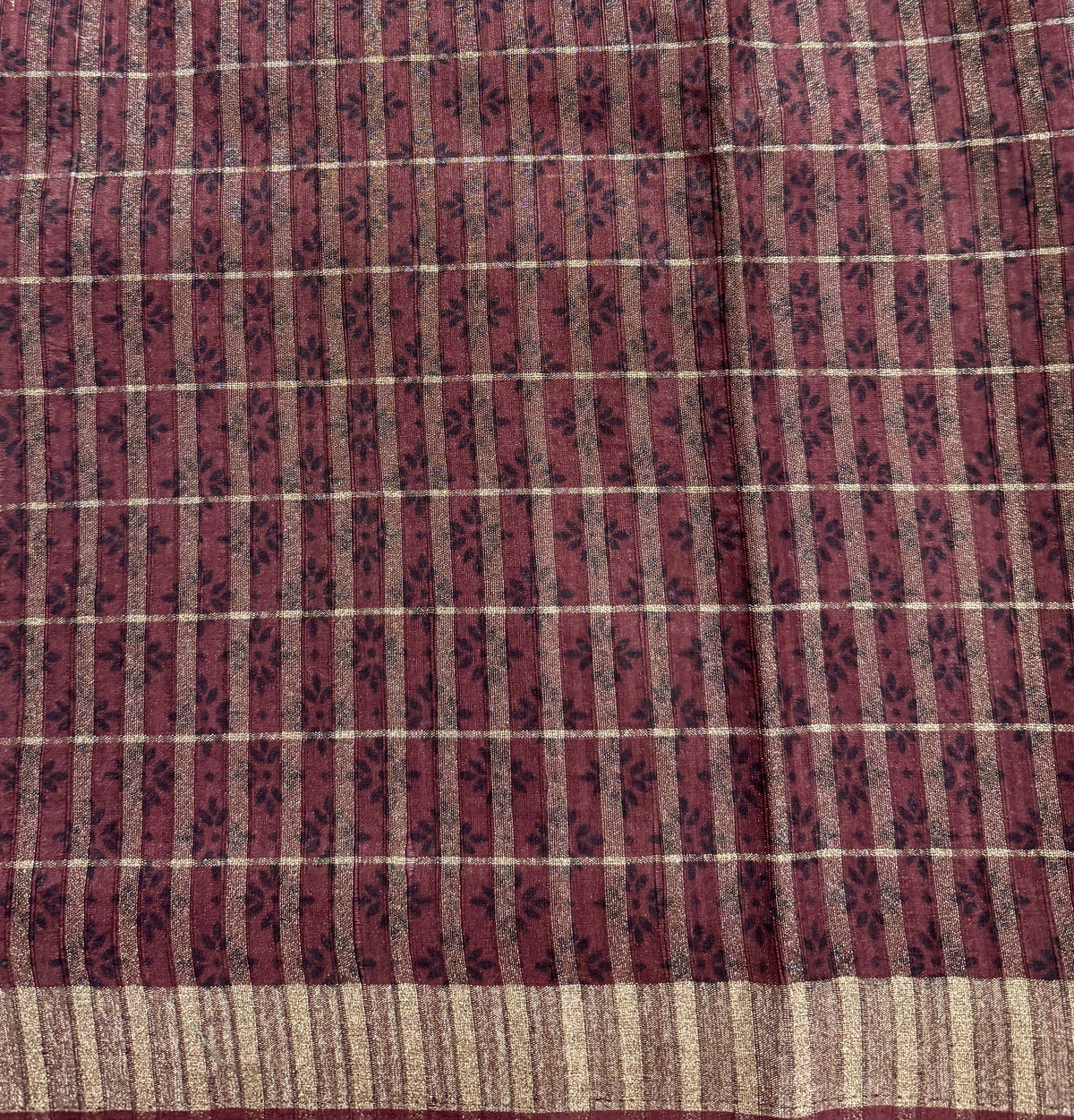 Semi Tussar Silk Saree -Brown color with Gold Zari Border - Elegant Fancy Saree for Party & Office Wear